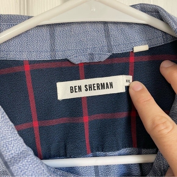 Ben Sherman plaid button down shirt long sleeve blue checkered print - Picture 3 of 8